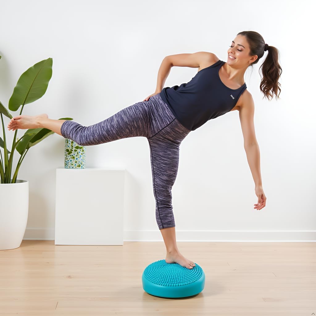 AppleRound Inflated Wobble Cushion with Hand Pump, Air Stability Board (Extra Thick), Core Balance Disc for Adults, Sensory Wiggle Seat for Kids, Flexible Seating for All Age, 13.5in / 34cm Diameter
