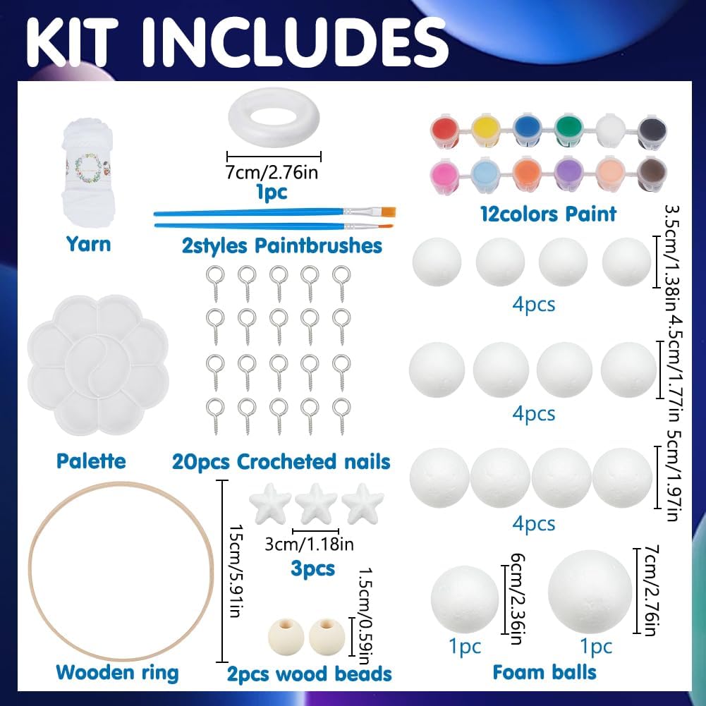 WEBEEDY DIY Solar Foam Ball Wall Hanging Kit DIY Solar System Model Project Kit with Polystyrene Spheres Ball,Pigment,Brushes for Hanging Space Project Party Decor Christmas Birthday Gift