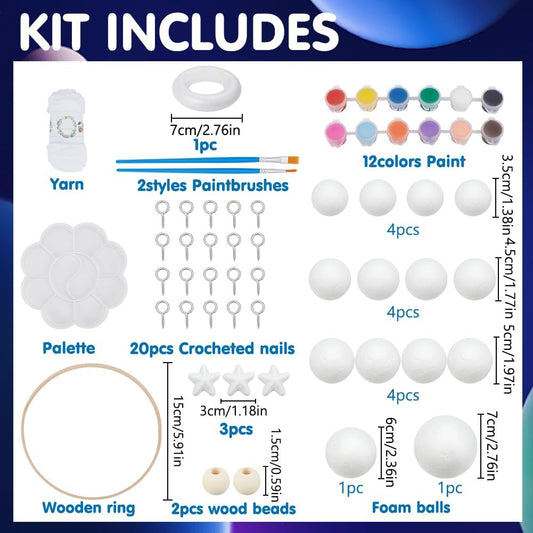 WEBEEDY DIY Solar Foam Ball Wall Hanging Kit DIY Solar System Model Project Kit with Polystyrene Spheres Ball,Pigment,Brushes for Hanging Space Project Party Decor Christmas Birthday Gift