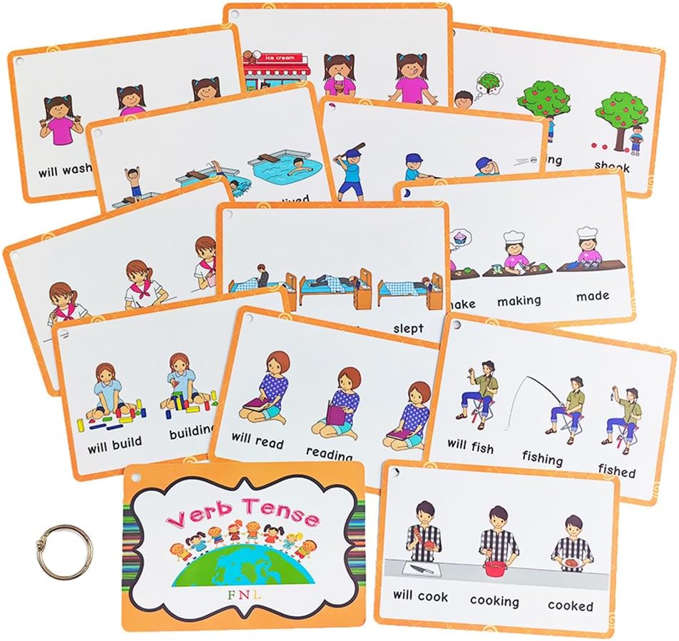 Lilias Irregular Past Tense Verbs English Grammar Double-Side Learning Flash Cards - 24 Card Set for Homeschool, Preschool, Primary School, ESL, Autism, Vocabulary Building