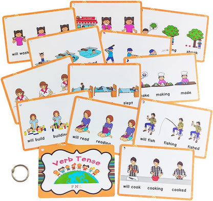 Lilias Irregular Past Tense Verbs English Grammar Double-Side Learning Flash Cards - 24 Card Set for Homeschool, Preschool, Primary School, ESL, Autism, Vocabulary Building