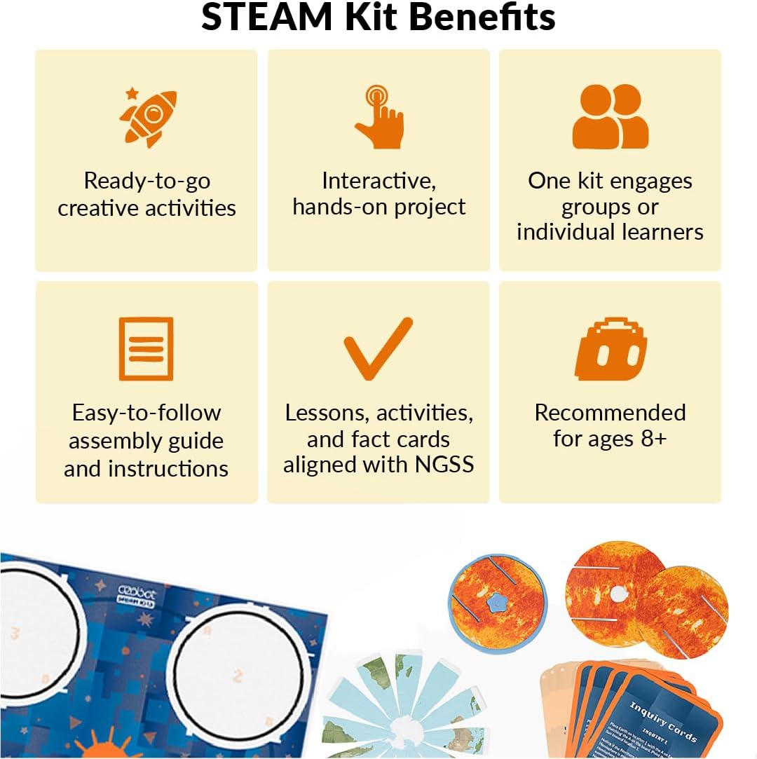Ozobot OzoGoes to Sun, Earth & Moon STEAM Kit, Ages 8+, Learn Celestial Movements, Critical Thinking, NGSS Aligned, Group Learning, Assembly Guide, QR Digital Lessons, Robot Not Included