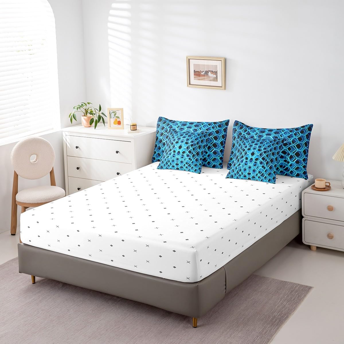 Erosebridal Chemical Equation Bed in a Bag Queen Comforter Set 7 Piece,Chemistry Bedding Sets Science Students Learning Gift Sheet Set with Comforter,Molecular Formula Education Bed Set - Colors A