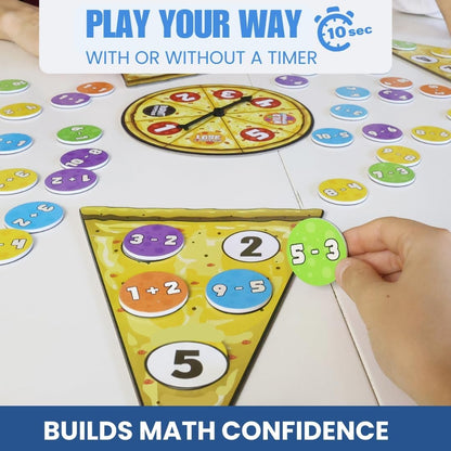 Matheroni Pepperoni Math Board Game - Addition & Subtraction for Kids Ages 5-8, Hunt & Solve Pepperonis - Pizza Themed Fun & Educational STEM Game, by Pidoko Kids