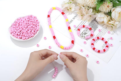 1000Pcs Valentine's Day Pony Beads Pink Red White Bracelets Crafts 6x9mm Bulk Plastic Pony Valentine Beads for Jewelry Making Party Party DIY Crafts Necklace Keychain Romantic Accessories