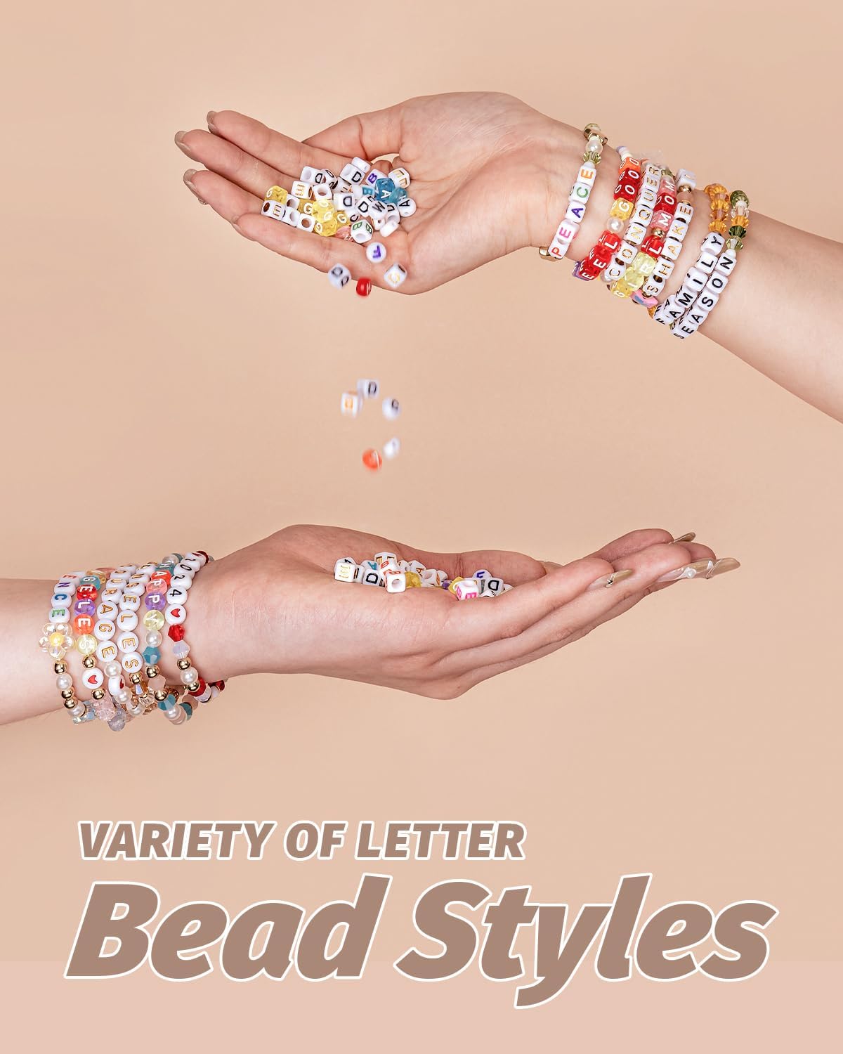 DoDoBeads 1270 Pcs Letter Beads Kit, White and Colorful Square Acrylic Alphabet Beads with Extra Vowels, Numbers & Spacers, Perfect for Friendship Bracelets