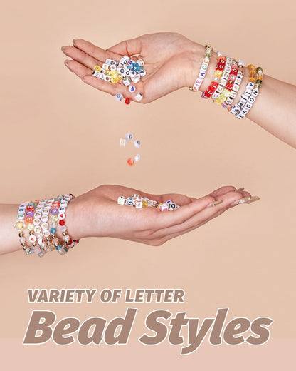 DoDoBeads 1270 Pcs Letter Beads Kit, White and Colorful Square Acrylic Alphabet Beads with Extra Vowels, Numbers & Spacers, Perfect for Friendship Bracelets