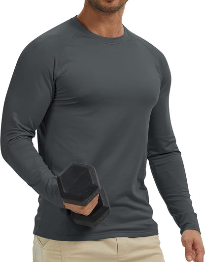Men's Thermal Shirts Long Sleeve Fleece Lined Crew Neck Base Layer Athletic Workout Tops