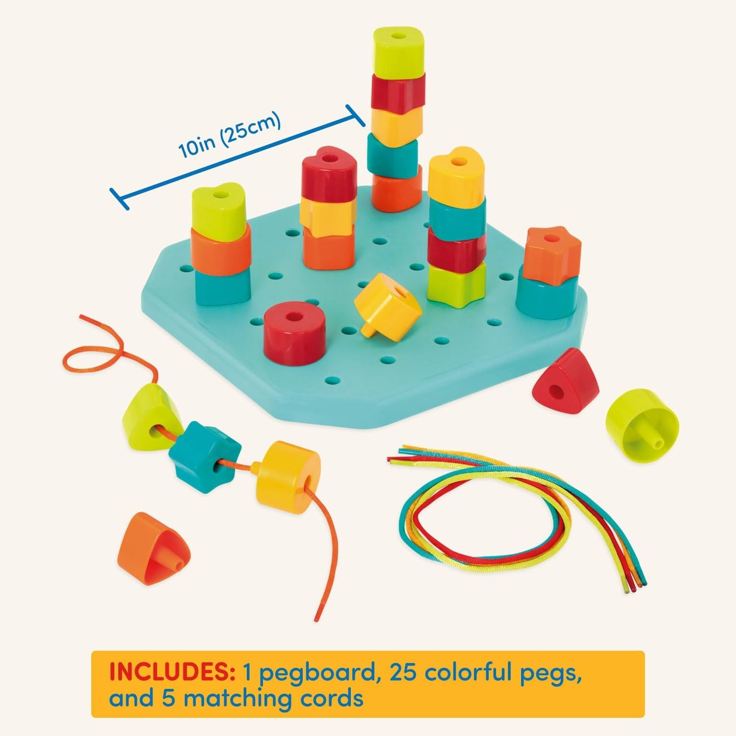 Battat – Toddler Peg Board – Stacking Peg Board Set – Fine Motor Skills Toy – Therapy Toy, 31 Pieces – 2+ Years – Count & Match Pegboard