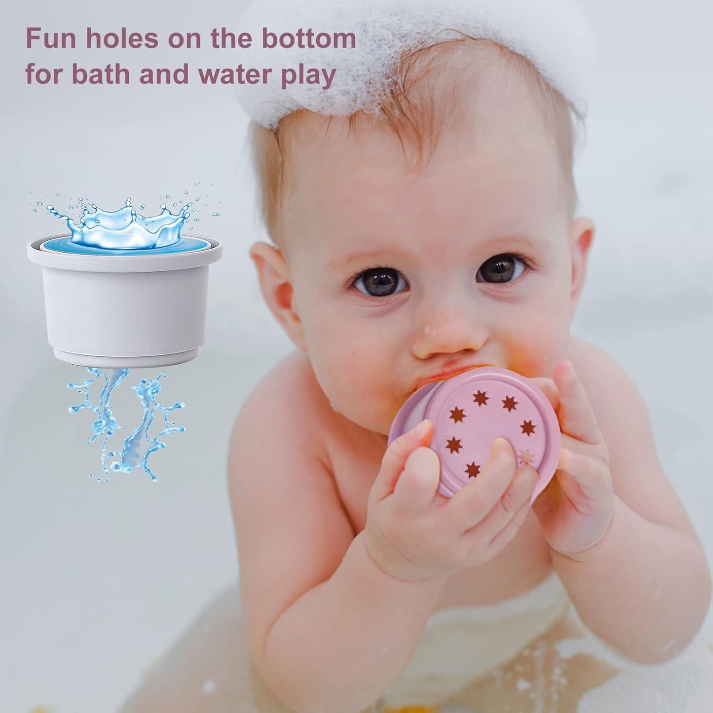 Baby Stacking Cups, Montessori Bath Toy for Toddlers 1-3, 8PCS Stackable Cups with Number Nesting Cups for Babies 6-12 Months, Early Educational Bath Outdoor Sensory Gift for 2-4 Years Old Boys Girls
