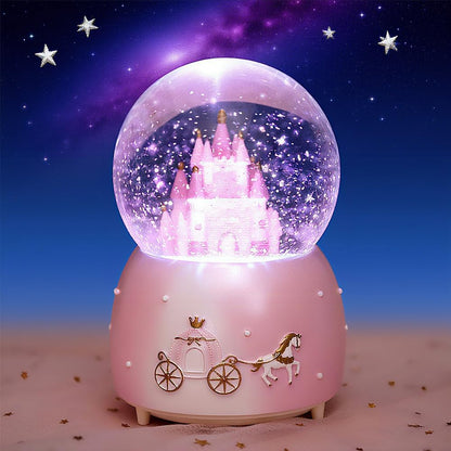 Snow Globes, Girls Castle Music Snowglobes with LED Lights, Automatic Snowfall Effect, Birthday Christmas for 5-16 Year Old Girls, Kids Room Decor (Pink)