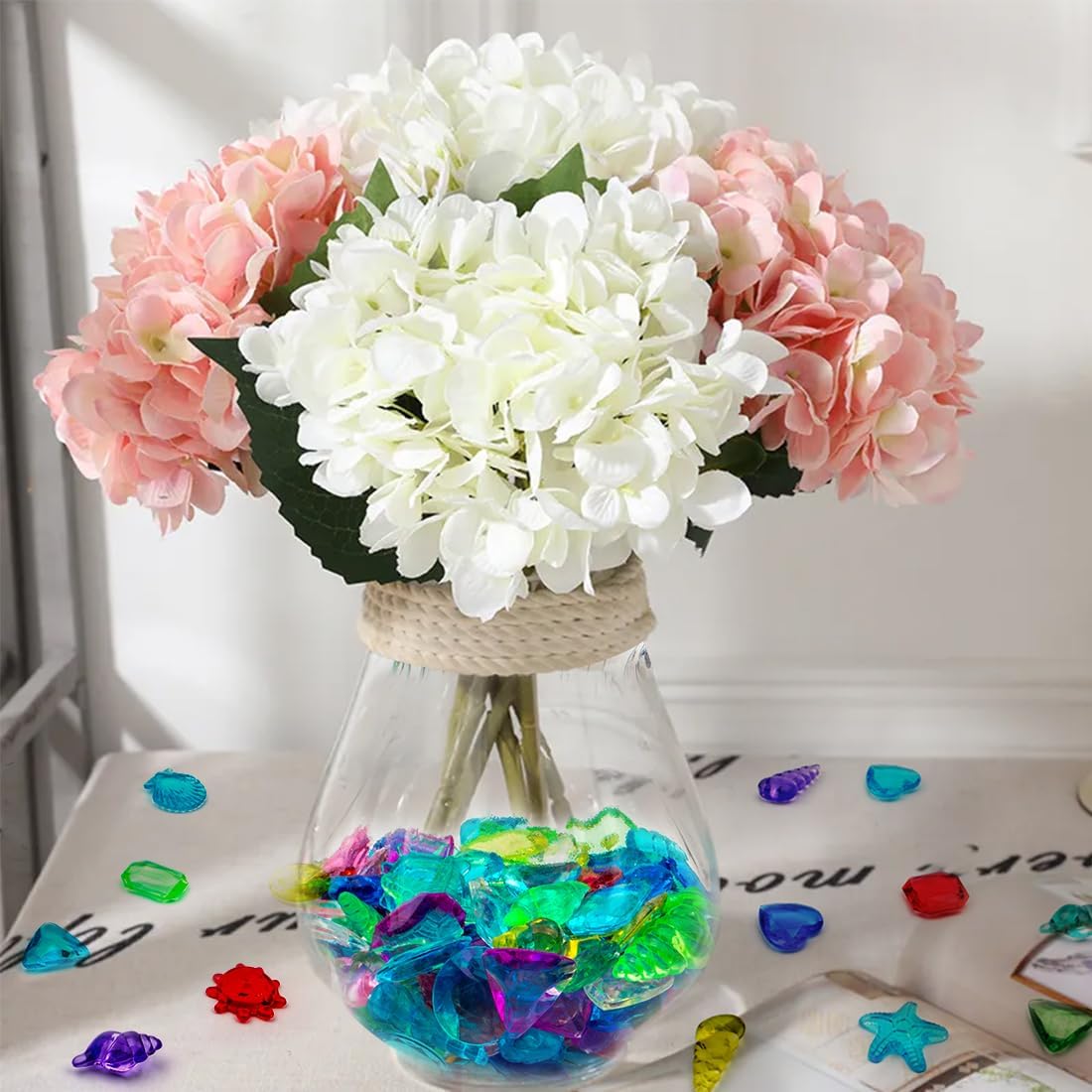 180 Pcs Sensory Bin Filler Include 100 Plastic Gemstones & 80 Fake Seashells for Kids, Pirate Treasure and Mermaid Pool Play, Ocean Themed Party (1"-1.2")