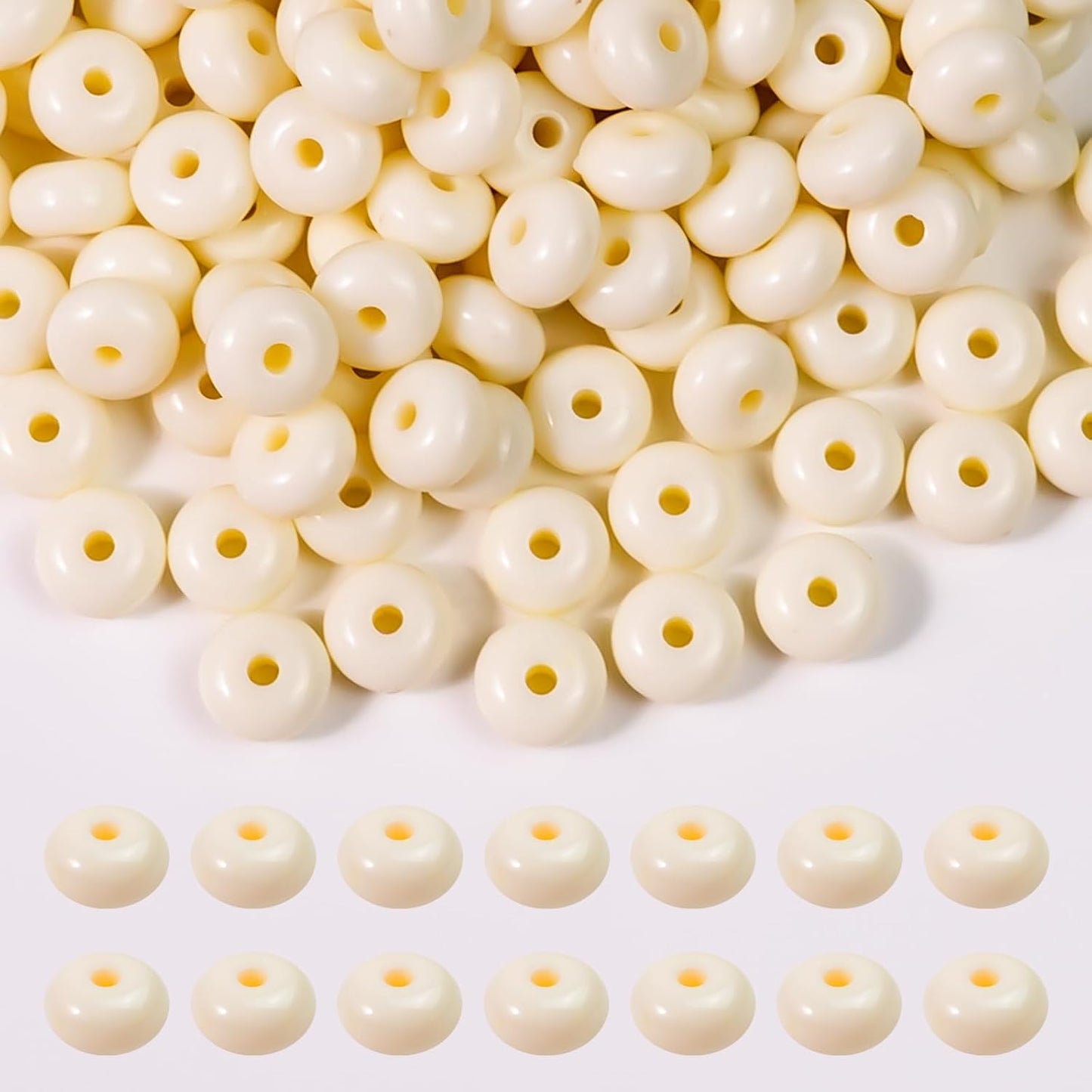 500PCS 8mm Acrylic Lentil Beads, White Abacus Beads Loose Beads for Crafts, Acrylic Spacer Beads for Jewelry Bracelet Necklace Making, Beads for Pens Charms Crafts, Small