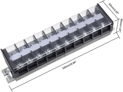 uxcell Barrier Terminal Strip Block 660V 60A Dual Rows 10 Position DIN Rail Base Covered Screw