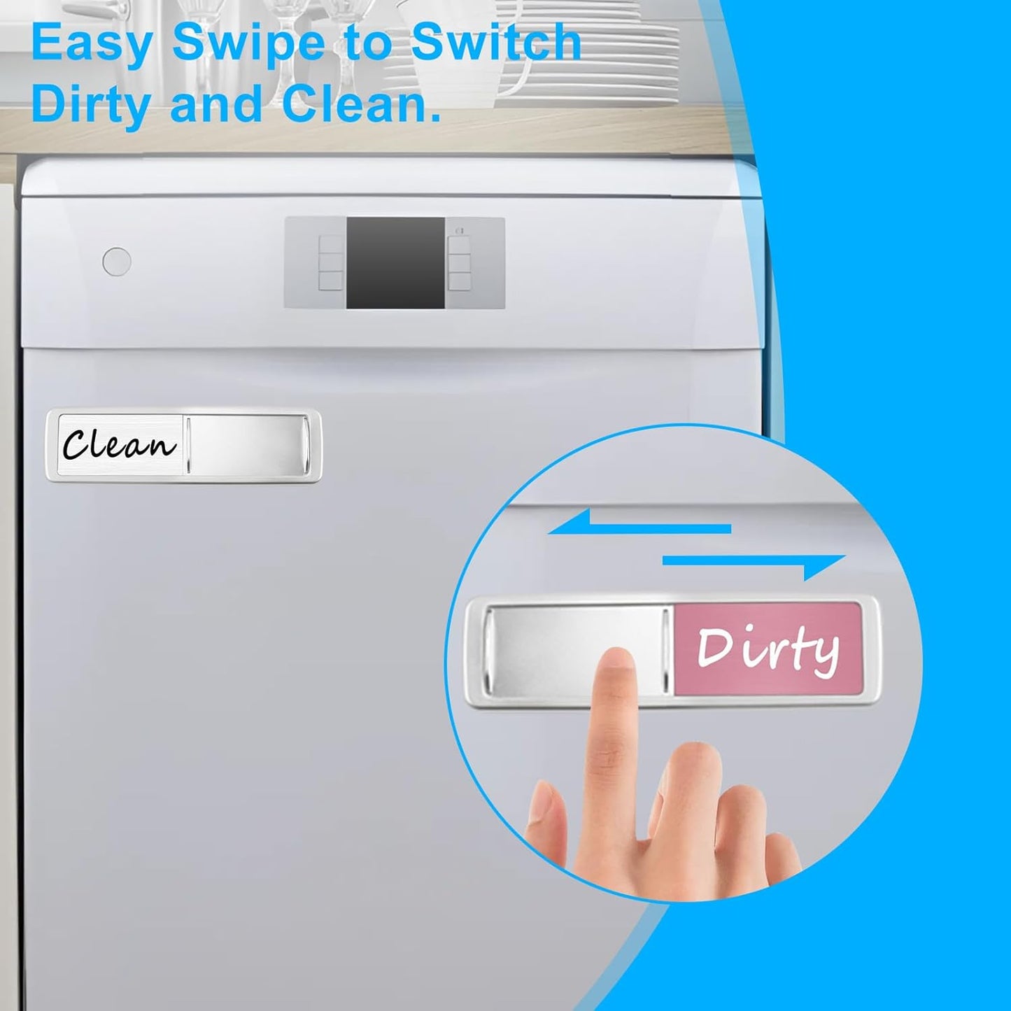 Dishwasher Magnet Clean Dirty Sign, Slide Strong Clean and Dirty Refrigerator Magnet Indicator for Dishwasher, Non-Scratch, Easy to Read, Self-Adhesive for Non-Magnetic Dishwasher（LightGray Brown）