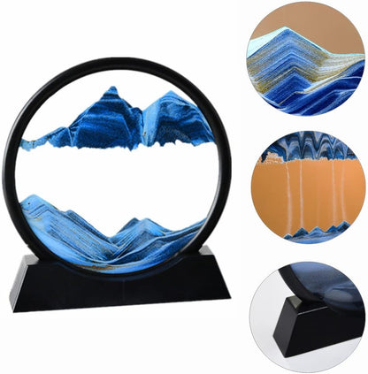 Arthink Moving Sand Art Picture in Motion Round Glass 3D Deep Sea Landscape, Dynamic Sand Art Sandscapes, Sensory Relaxing Desktop