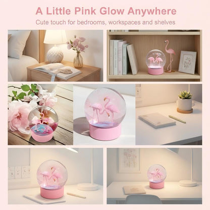 Flamingo Snow Globe for Adults, Christmas Snow Globes for Girls Kids Women, 100MM Glitter Snowglobe Gifts for Valentines Halloween Birthday Table Decor