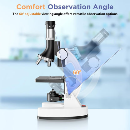 100X-1200X Kids Microscope Kit for Children: Compound Microscope for Kid STEM Biology Discovery - Science Experiments Microscopio Set with Metal Frame, Carrying Box Educational Gift for Child 8-12