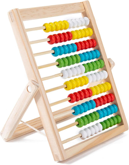 Abacus for Kids Math with Multi-Color Beads, 10-Row Wooden Abacus for Toddlers 3-5, Counting Blocks, Preschool Math Learning Tools for Kids 6-8
