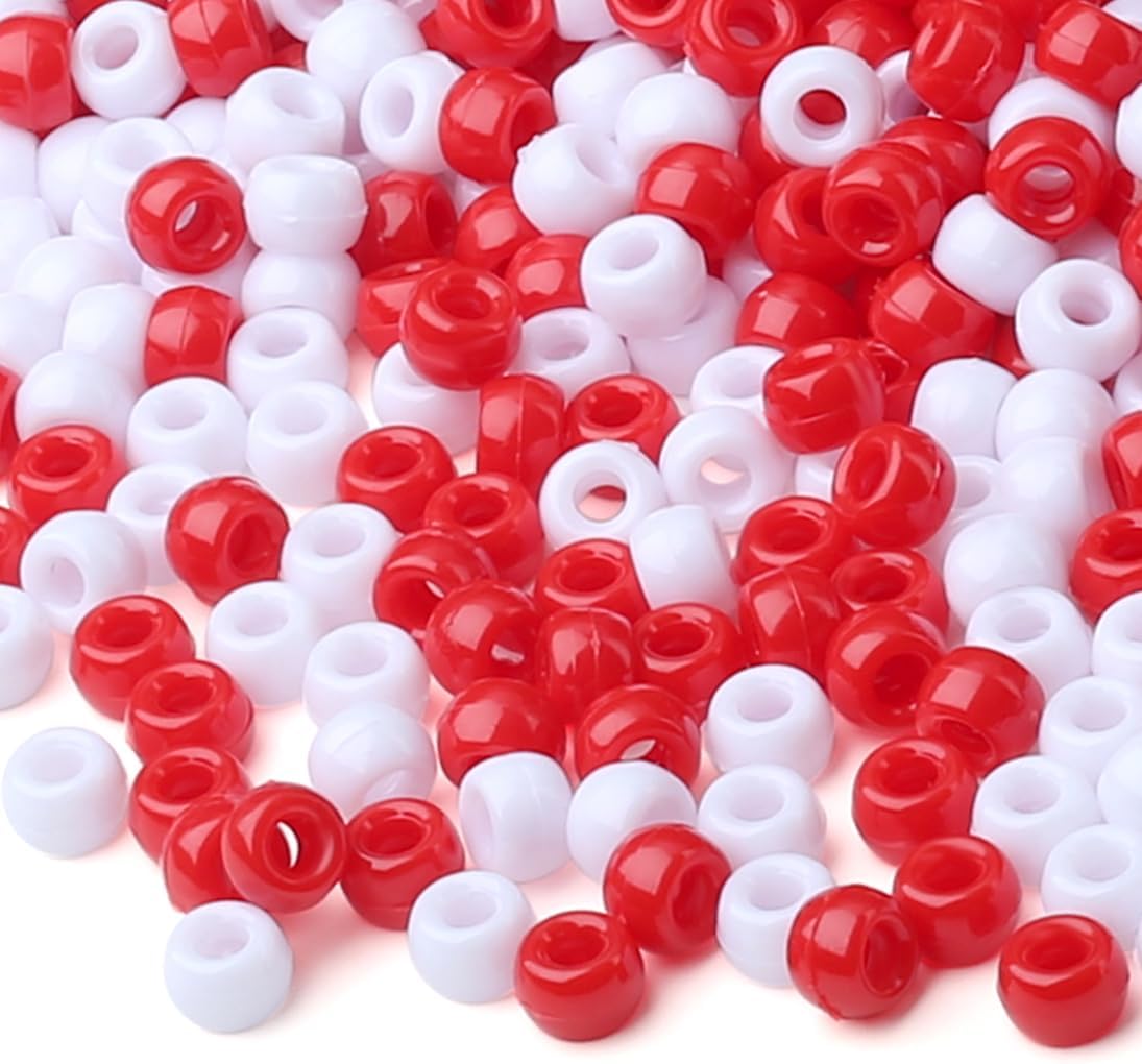 Red Pony Beads 1000Pcs 9mm Pony Beads Bulk Red Perler Beads for Friendship Bracelets Kandi Beads Hair Beads for Braids Beads for Crafts