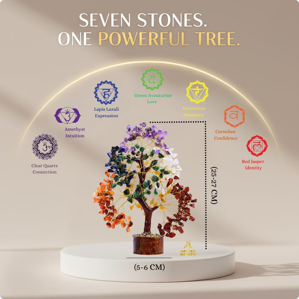 ANAYA AGATE 7 Chakra Healing Crystal Tree of Life Kit, Bracelet, Pendant, Necklace, Feng Shui Money Bonsai Tree, Positive Energy for Women, Mom, Sister and Housewarming Decoration