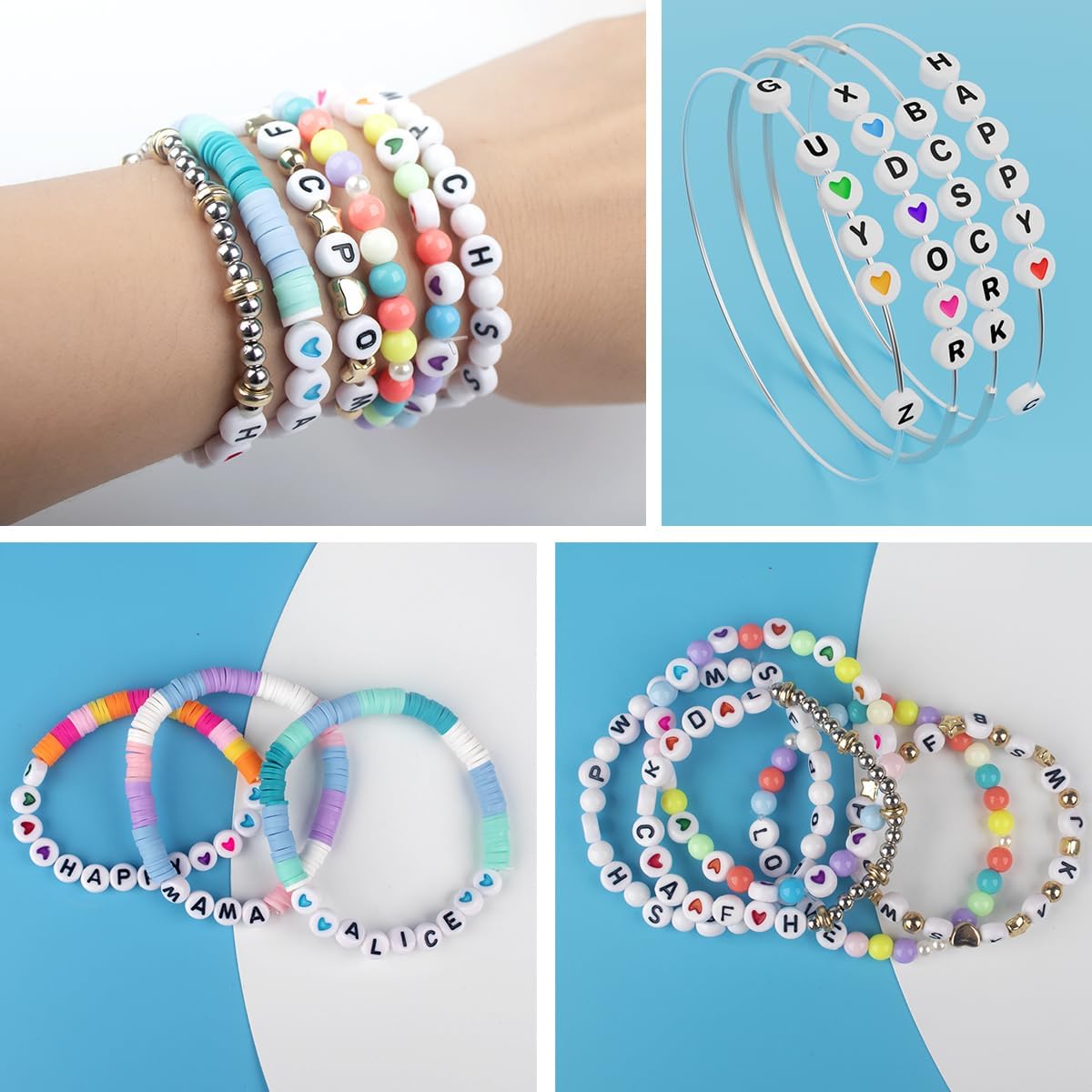 SUTOUG 1000PCS Colourful Letter Beads for Threading, 4 x 7 MM Acrylic Round Alphabet Beads for Jewellery DIY Making Crafts Bracelets Necklaces Ornaments