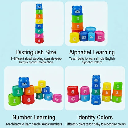 Stacking Cups Set, 8Pcs Stackable Number Cups–Colorful Nesting Water Toys for Bath, Beach, Pool–Educational Learning Toys for Boys Girls–Gift for 1 2 3 Year Old