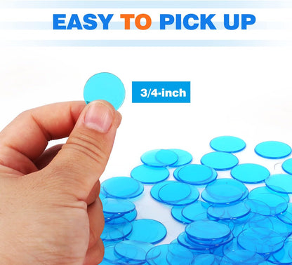 GSE Games & Sports Expert Blue Bingo Chips, 500 Pieces 3/4-Inch High-Contrast Transparent Counting Chips for Bingo Games, Parties