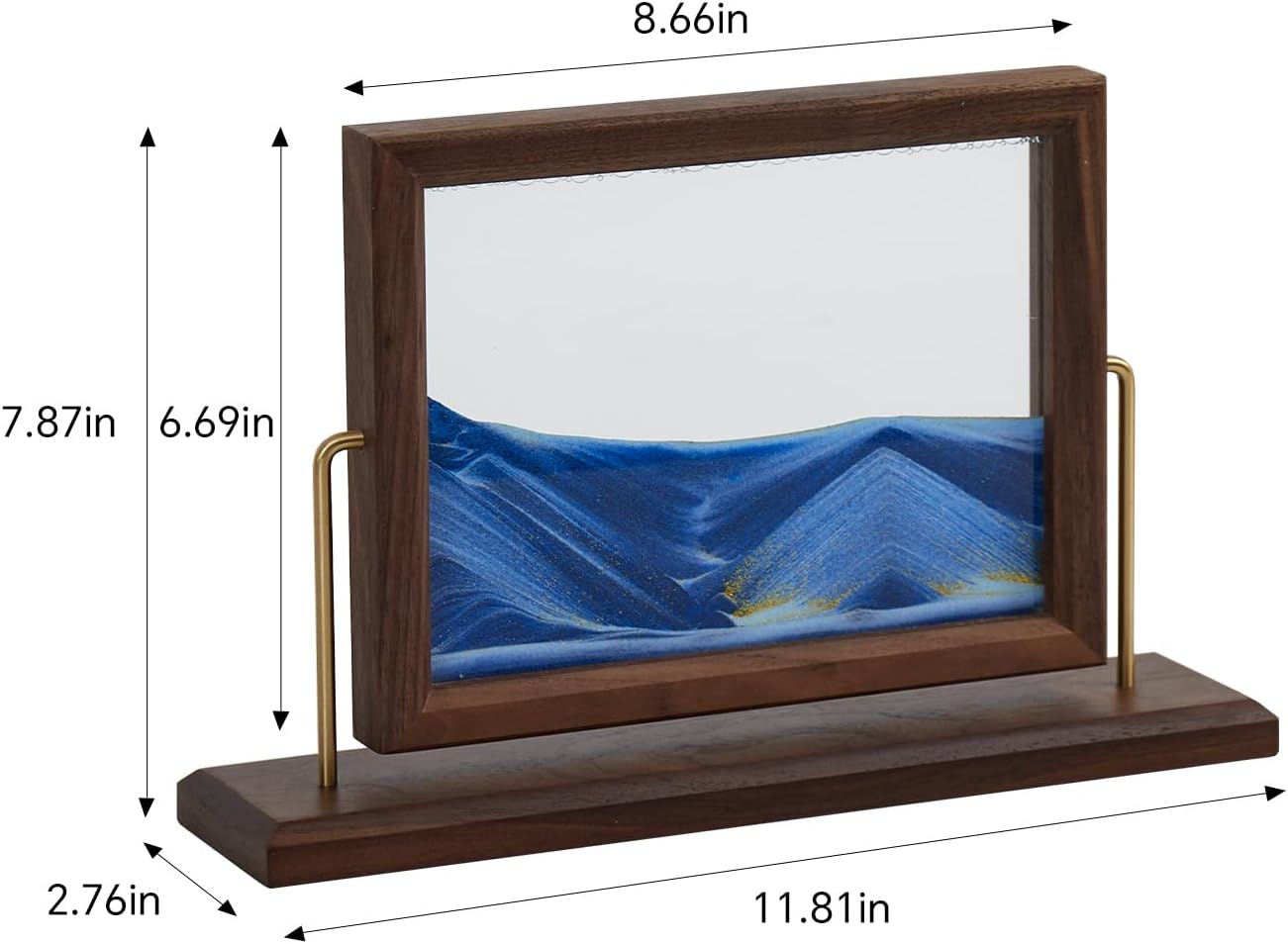 Solid Wood Oasis Mini Art Liquid Motion 360-Degree Rotation, Made of Black Walnut and H62 Brass, 3D Highly Transparent Office Decor (Desert)