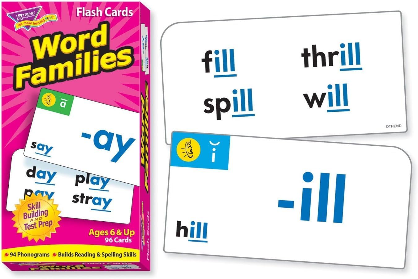 Trend Enterprises: Word Families Skill Drill Flash Cards, Content-Rich Cards to Practice and Master, Great for Skill Building and Test Prep, 96 Cards Included, Ages 6 and Up