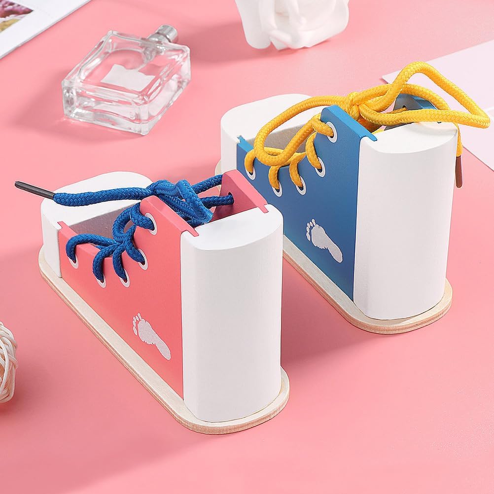 NUOBESTY Shoe Tie Practice for Kids Learn to Tie Shoes Tying Practice Board Lacing Toy Wooden Shoelaces Knot Tying Kit Teaching Preschool Learning Toys, Blue