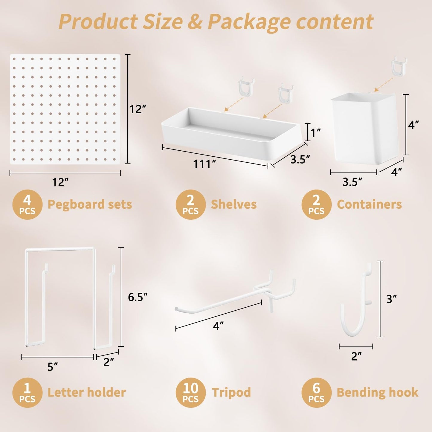 FZK Peg Board with Hooks, Plastic Pegboard Kit with 4 White Pegboards and Accessories, Peg Board Wall Organizer for Office and Craft Room