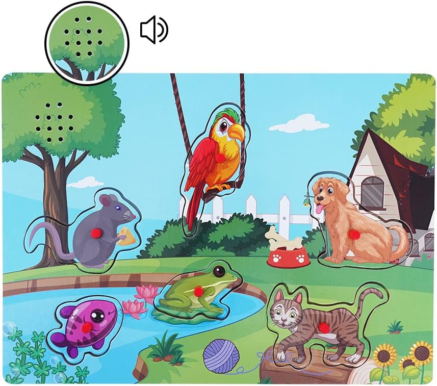 Wooden Transportation Sound Peg Puzzles for Toddlers, Wooden Pegged Puzzle with Sound Effect for Toddlers and Preschoolers, Educational Learning Toy Gift