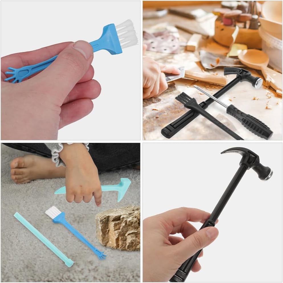 Toyvian Dinosaur Dig Tools Kit 4 Sets Archaeological Excavation Tool Kit Dino Dig Toys Plastic Pretend Play Hammer Chisel Brush for Kids Educational Stem Science Kits, 18.50X6.50X1.70CM, 5210H05AFJR