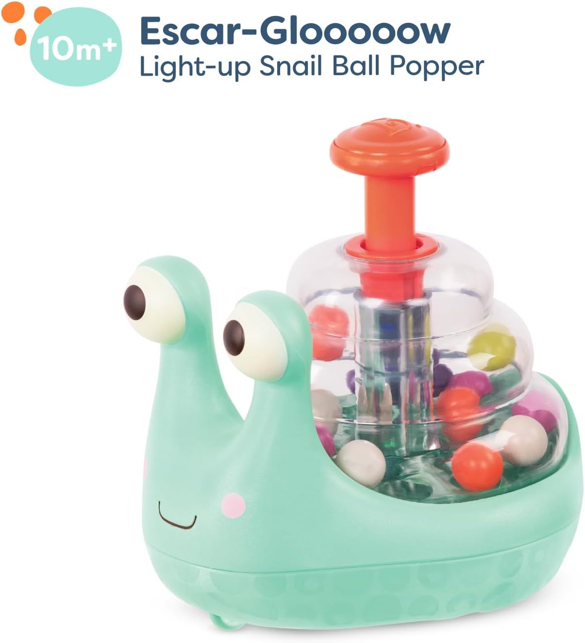 B. toys – Light Up Snail Ball PopperBaby Toy with Glowing Effects & Easy– Grip Handle – Interactive Educational Toy for Motor Skills Development – Colorful Baby Toys for 10+ Months