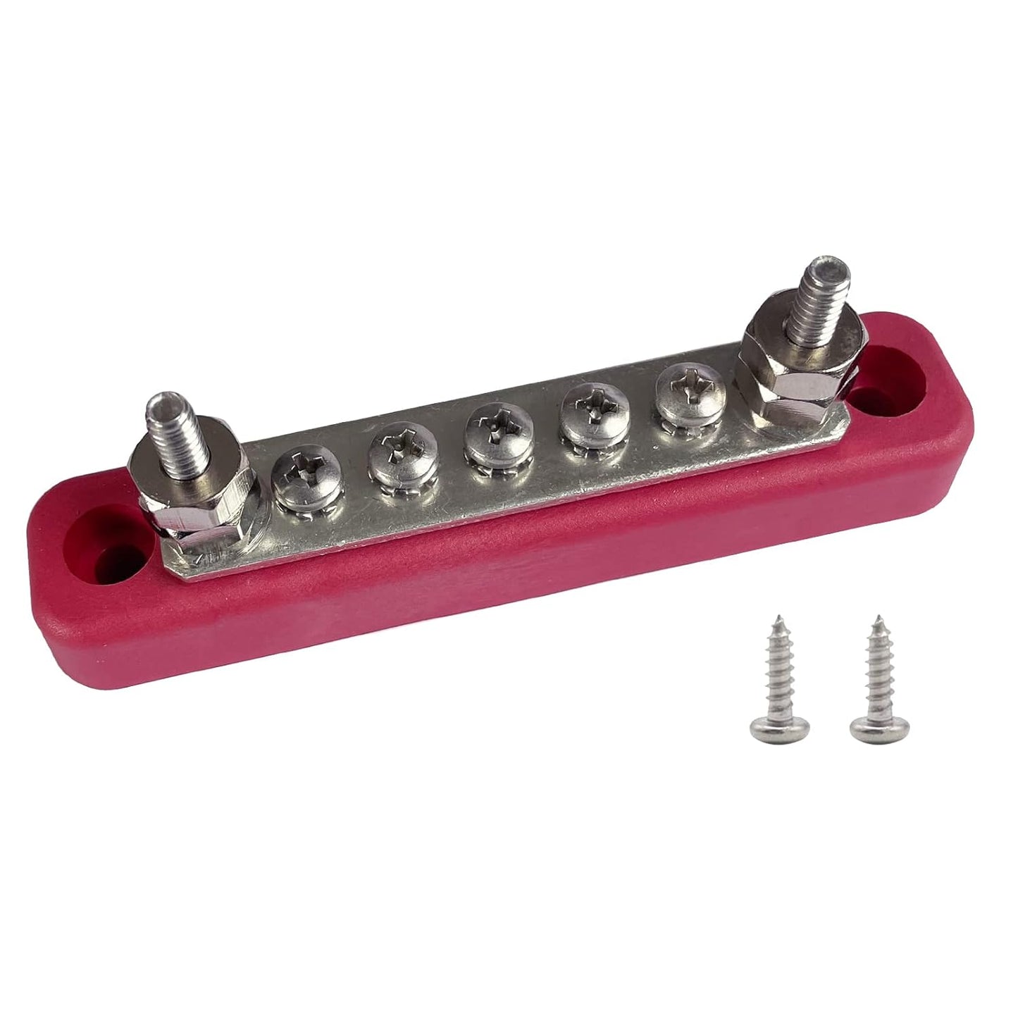 2 x #10 (M5) Studs Power Distribution Block with 5 x #8 (M4) Screws, Ampper 4.2" Bus Bar 12V Power Distribution Terminal Block Battery Busbar for Car Audio Solar (Red & Black)