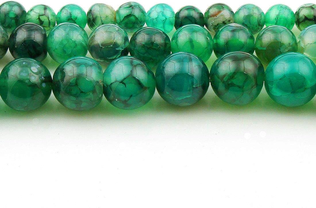 Perlin Agate Gemstones Round Beads Green Dragon Veins Natural Stone Semi-Precious for Jewellery Chain Bracelet Necklace Earrings DIY Crafts Threading Accessories (8 mm - 15 Pcs)