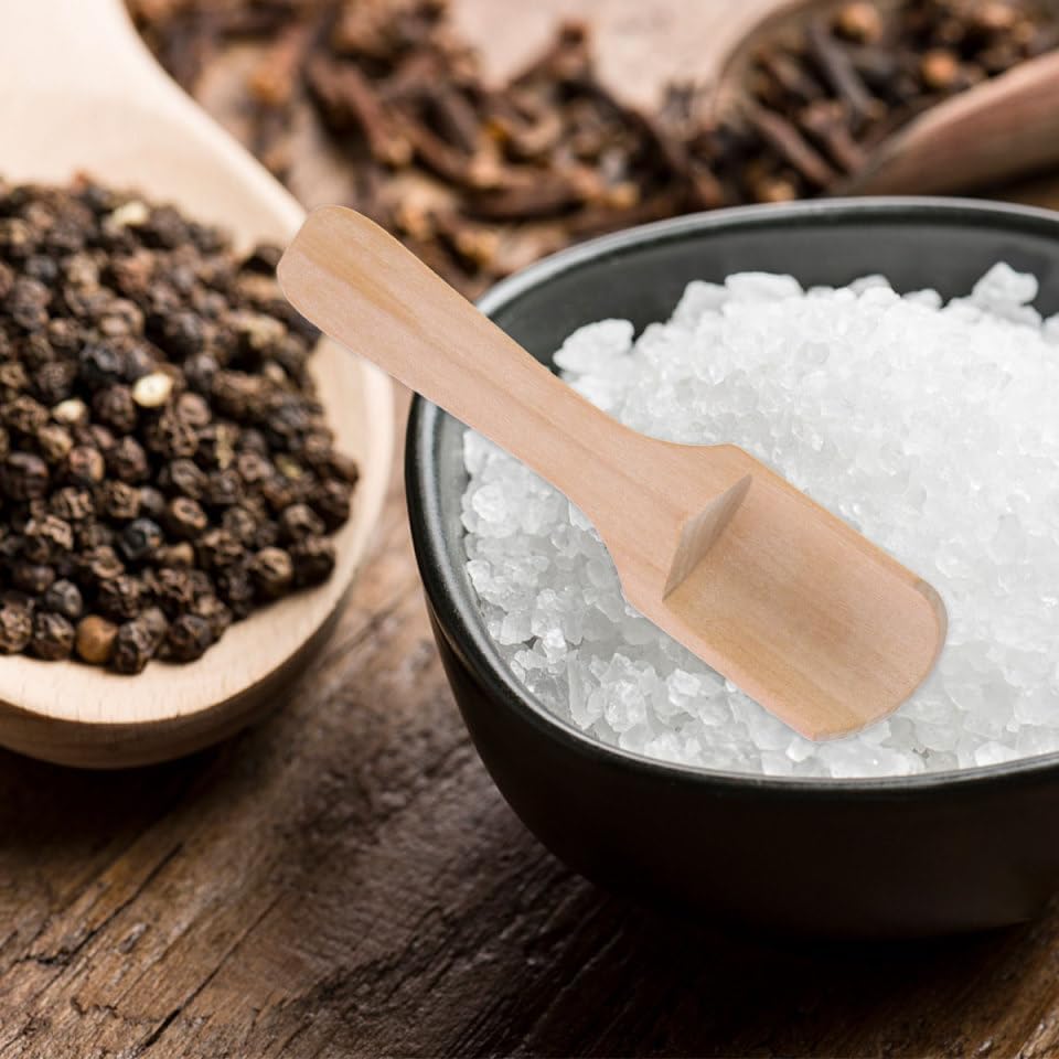 Bath Salt Scoop: 5PCS Mini Wooden Spoon Mini Bath Salt Spoon Tea Scoop Wooden Candy Small Spice s for Flour, Sugar, Cereal, (5 Sizes)