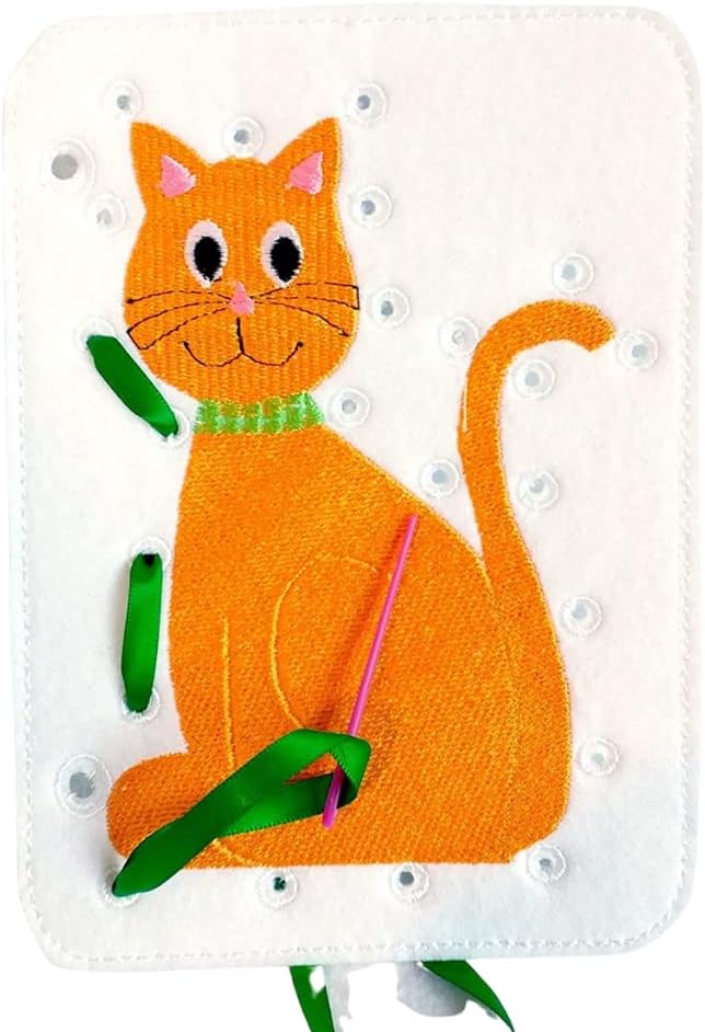 Kitty Cat Lacing Quiet Book Page, Sewing Cards for Toddlers, Art and Craft for Kids - QB141