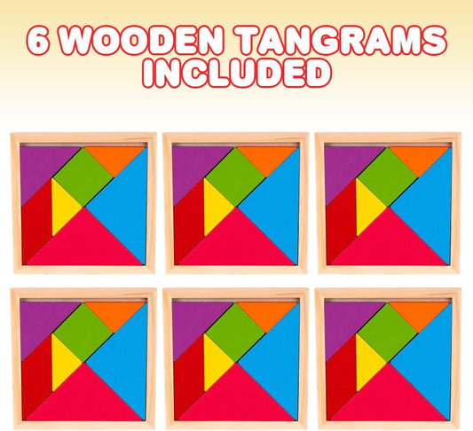 ArtCreativity Wooden Tangram Puzzles for Kids (Set of 6) Wood Tangrams with 7 Colored Pieces Each, Fun Educational Brain Teaser, Learning Toy for Boys and Girls, Fun Party Favor