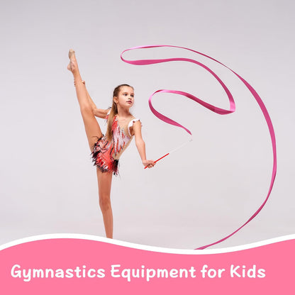 YGEOMER Ribbon Wands, 12pcs Rainbow Gymnastics Ribbons for Kids, Twirling Dance Sticks for Artistic Dancing, Talent Shows & Birthday Party Props