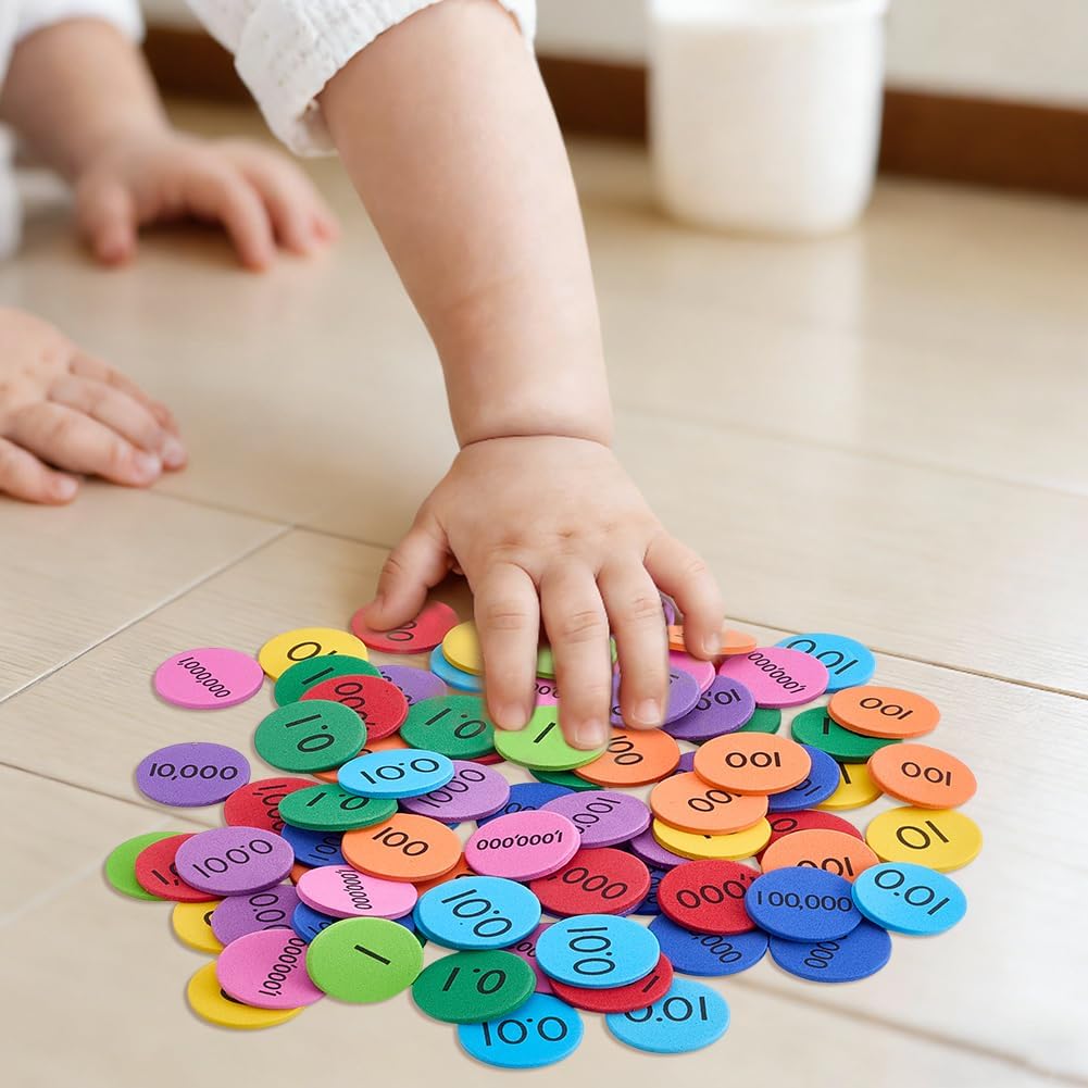 CRASPIRE 300Pcs Place Value Disks Foam EVA Decimals to Whole Numbers Counting Chips 1 Inch Mini Round Flat Color-Coded Manipulatives Math Learning Counters Discs for Elementary School Math Supplies