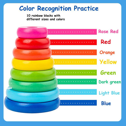 GYBBER&MUMU Wooden Towers of Hanoi (8 Rings) Rainbow Blocks Toy with Storage Box for Kids 3 Years and Up