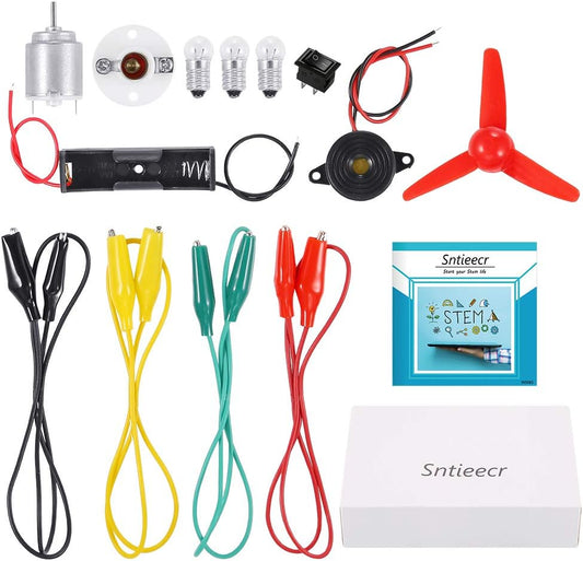 Sntieecr 6 Set 131 PCS DC Motors Kit, Mini Electric Motor 1.5-3V 15000RPM with 66 PCS Plastic Gears, Shaft Propeller, Bulbs, Buzzer Sounder, Science Experiment Set for Kid DIY STEM Engineering Project