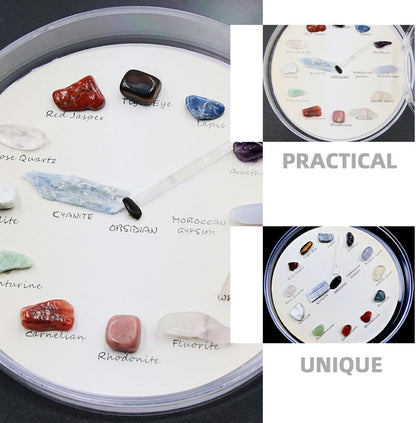 SOLUSTRE Agate Gem Mineral Stone Wall Clock Crystal Desk Shelf Clock Gemstone Rock Collection Kit for Kids Geology Science Learning Home Decor