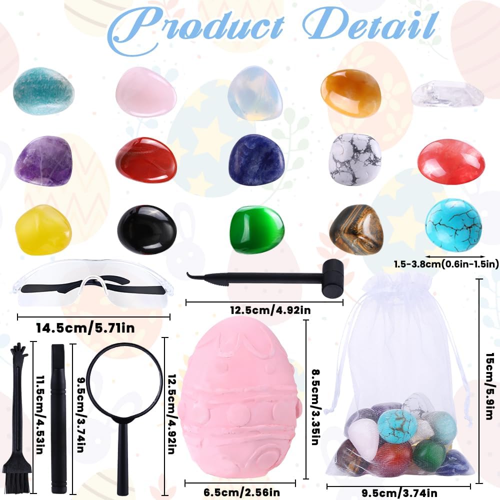 DIYDEC 3 Pack Easter Egg Dig Kit Real Gemstones Excavation Kit for Kids Easter Geology Toys Rock Digging Kit Easter Science Educational Gift for Boys Girls Easter Basket Stuffers Party Favor