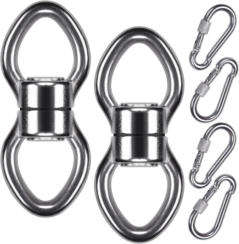 SELEWARE Silent Bearing Swing Swivel, 360° Rotational Device Hanging Accessory with Removeable Buckle for Tree Swing, Hammock Chair, Climbing Rope, Yoga, Kids Swing Swivel 1200LB Capacity, 2 Pack