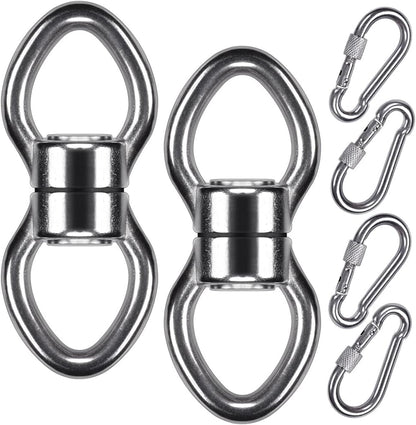 SELEWARE Silent Bearing Swing Swivel, 360° Rotational Device Hanging Accessory with Removeable Buckle for Tree Swing, Hammock Chair, Climbing Rope, Yoga, Kids Swing Swivel 1200LB Capacity, 2 Pack