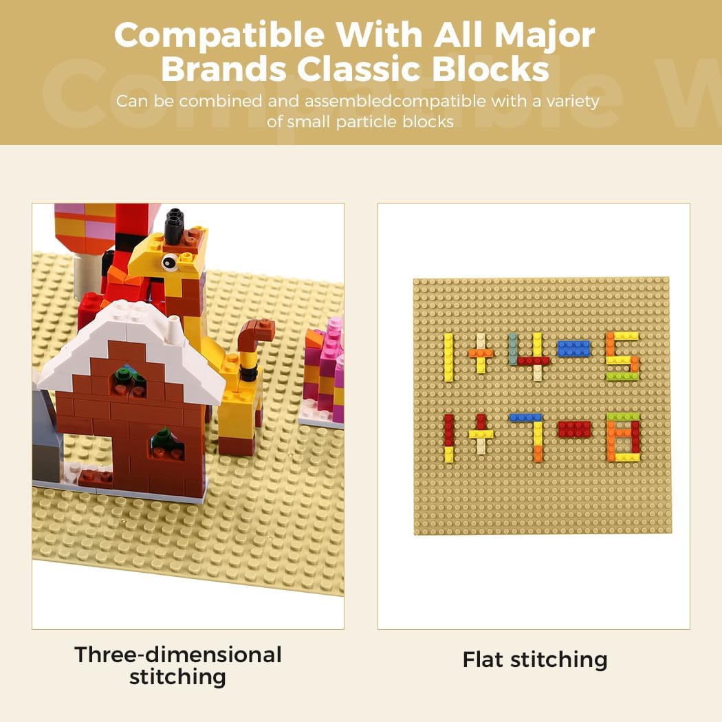 Classic Baseplates Building Plates-10" x 10" Building Boards,100% Compatible with All Major Brands and Activity Table, Creative Platforms Mats for Toy Bricks (Sand, 8 Pack)