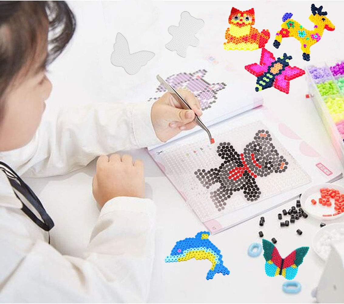 15 PCS 5mm Fuse Beads Boards, Clear Plastic Fuse Beads Pegboards with 15 Colorful Cards, 4 Tweezers and 15 Hang Ropes, Fuse Beads Boards Shapes and Templates for Kids DIY Craft Beads